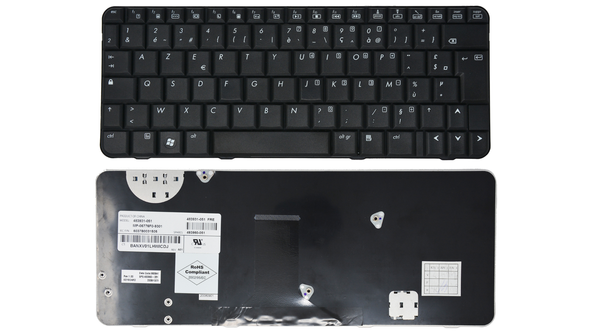 Keyboard HP Compaq, HP Compaq 2230 Keyboard, HP Compaq 2230 Keyboard AZERTY Français, HP Compaq 2230 Noir Keyboard, HP Compaq 483931-051, 483931-051,